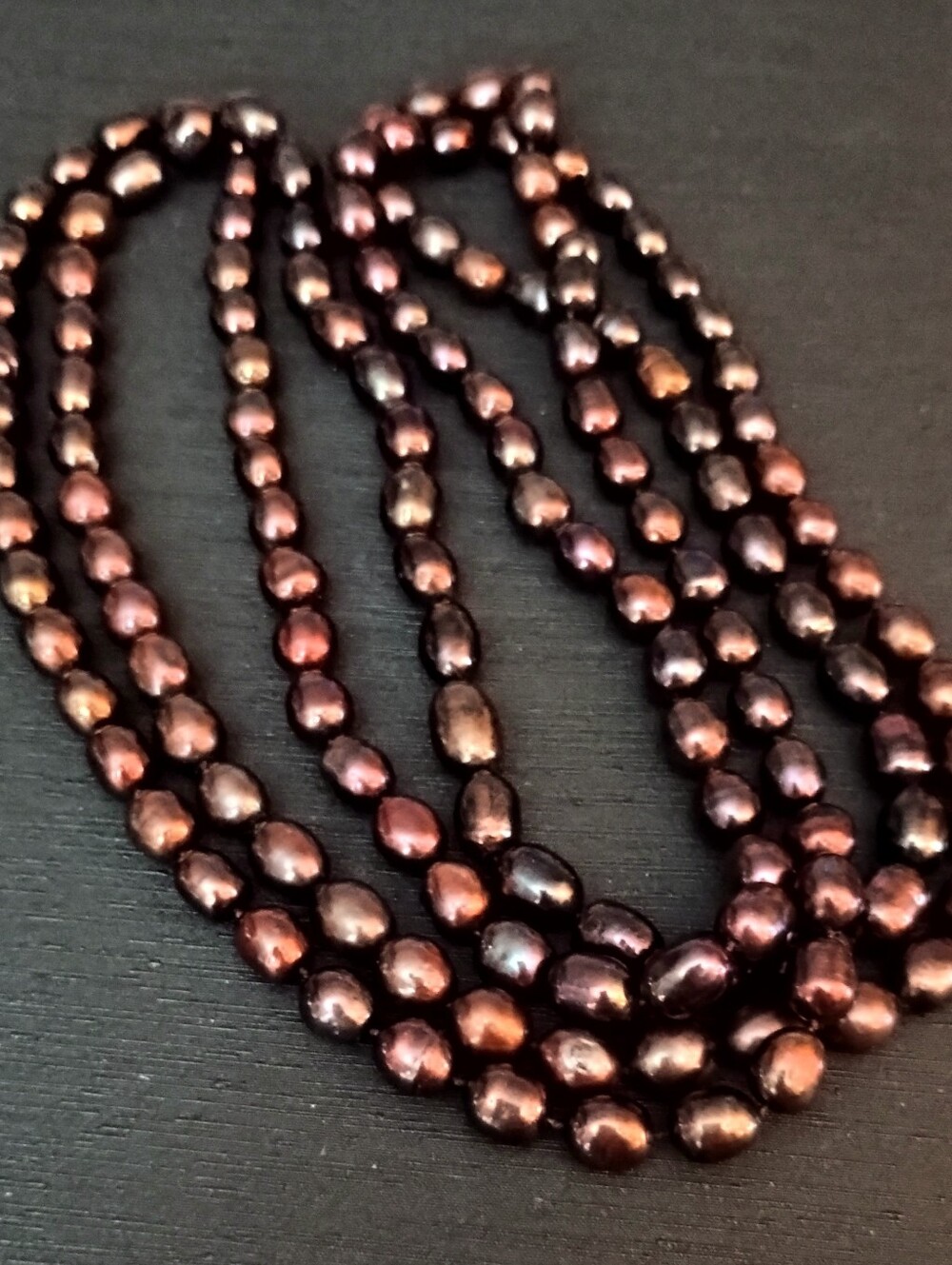 Cultured Freshwater Pearl Necklace - Iridescent Dark Copper 66" With a 33" Drop